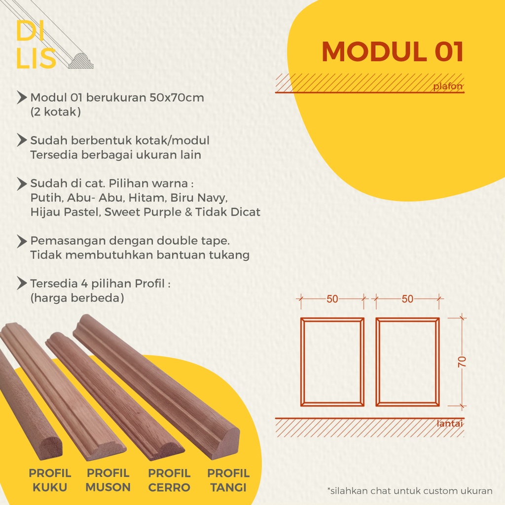 MODUL 01 HIASAN DINDING LIS PROFIL KAYU WALL MOULDING WAINSCOTING