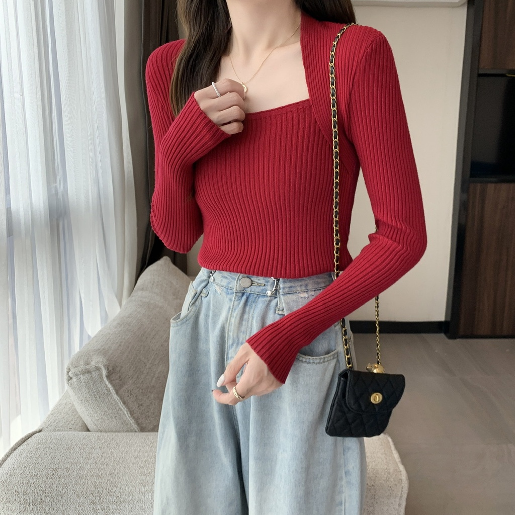 【Diskon berganda】Diskon ganda versi korea Wanita Tipis Leher bulat sweter