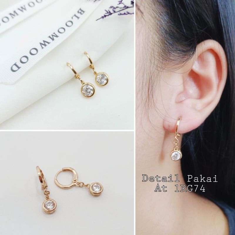 Anting Titanium Anti Karat Klip Mata Burung Permata Satu Anting Premium