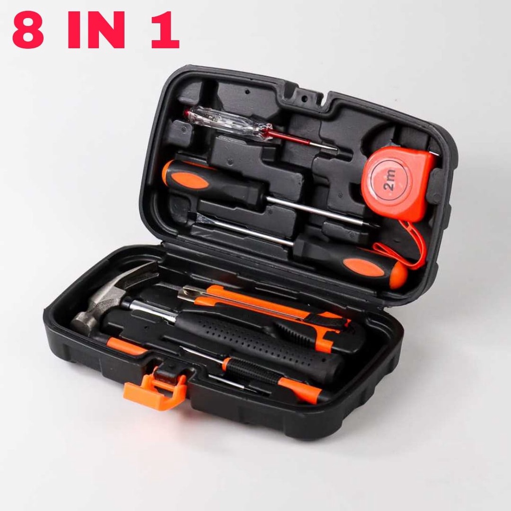 Alat Set Perkakas Tang Palu Meteran Cutter Obeng Box Storage 19 in 1 / Satu Set Alat Perkakas,Alat tukang satu set / Tool Kit set 19 IN 1