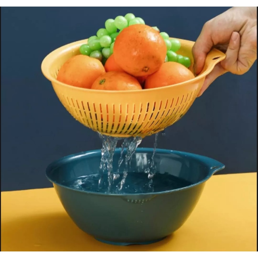 Wadah  Saringan Sayur 2 IN 1 Keranjang Cuci Buah Sayur Bahan Plastik Alat Cuci Buah Sayur Wadah Cuci Saringan Kacang