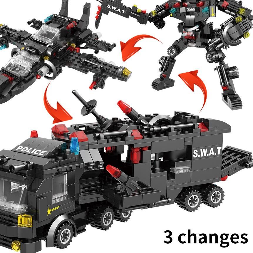 Keluaran Terbaru.. Lego Blok Bangunan SWAT Polisi Kendaraan Robot Mobil Blok Hadiah Ulang Tahun Main