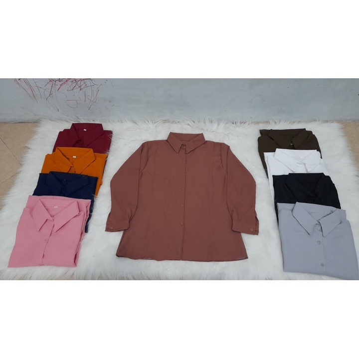 Kemeja Wanita Casual/Kemeja Basic/Kemeja Polos/Kemeja Jumbo-Mocca