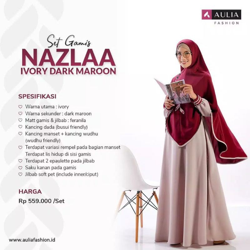 BAZAR PROMO GAMIS AULIA NAZLAA IVORY MAROON AULIA FASHION SET HIJAB BEST SELLER - MAROON IVORY BUSUI