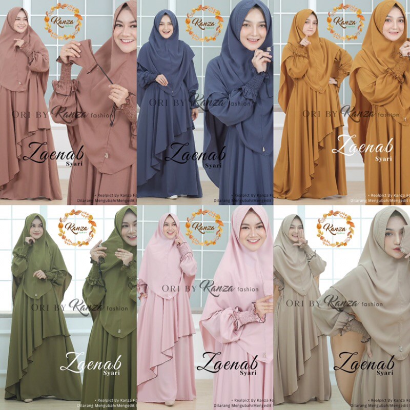 ZAENAB syari set gamis dress maxi longdress busui khimar masker kanza