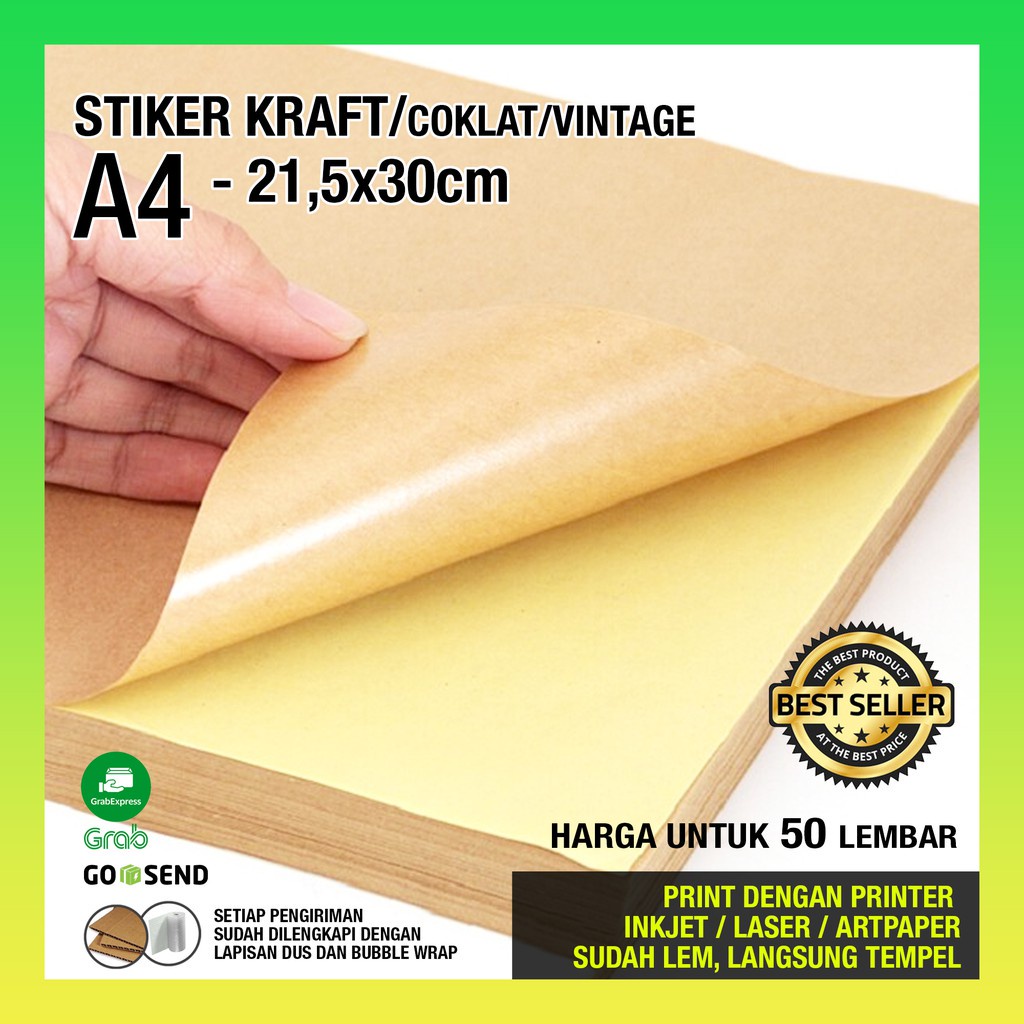 

[A4 - 21,5x30cm - PAKET 50 LEMBAR] ISI 50 lbr STIKER / STICKER KRAFT / COKLAT VINTAGE JunDW