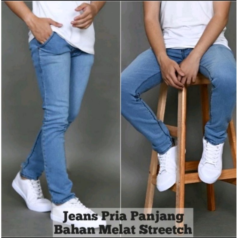 celana panjang cowok laki-laki skinny slimfit biru tua biru muda celana jeans pria yang lagi ngetrend di Citayam