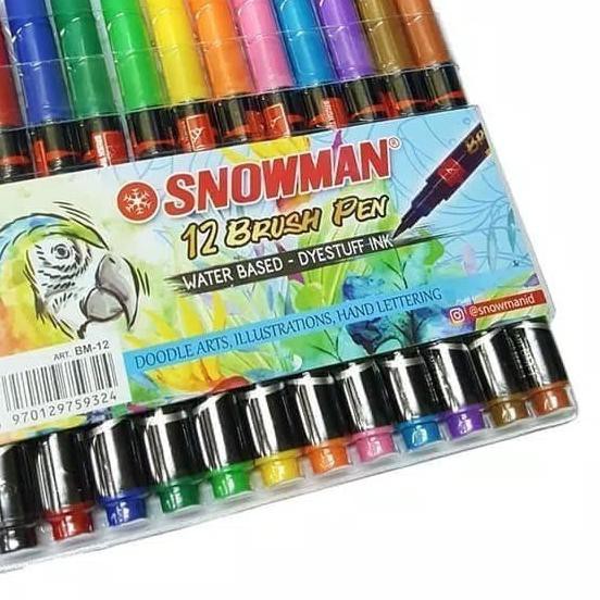 

◌ SNOWMAN BRUSHPEN BRUSH PEN KUAS KALIGRAFI WARNA 12 ✪