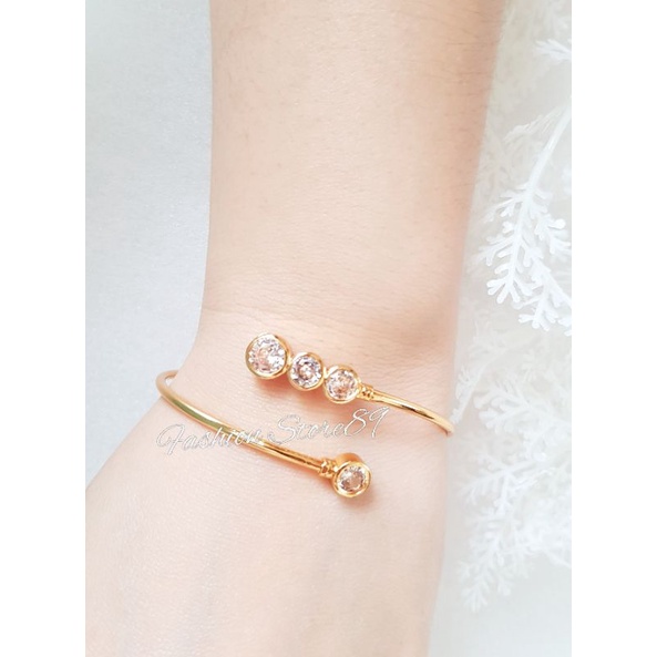 Gelang Bangle Free Size Bahan Elastis Gelang Impor Lapis emas Yaxiya elastis mudah diatir motif Permata Zircon 3