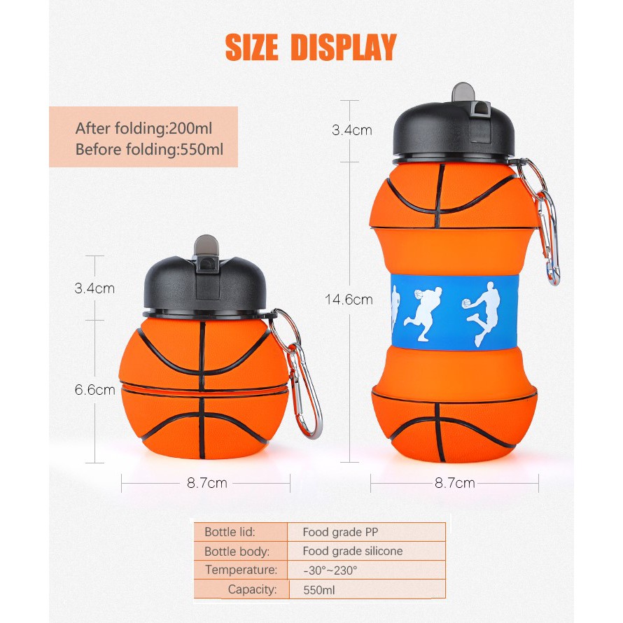 Botol Minum Anak Lipat Silikon Sedotan | Tumbler Minimalis Karakter Bola &amp; Basket