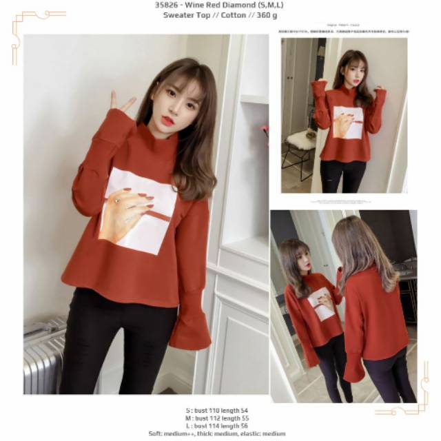 Kaos cewek jumbo merah lucu lengan panjang