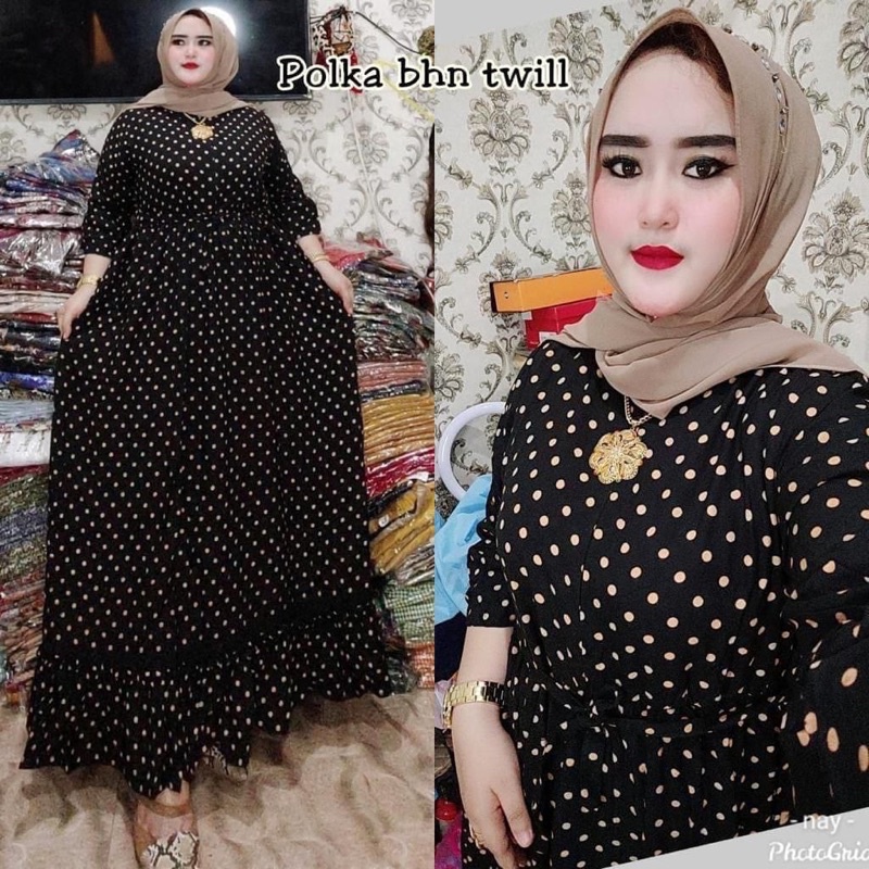 [Tebal Anti Sobek]Gamis jumbo cabutan busui polka
