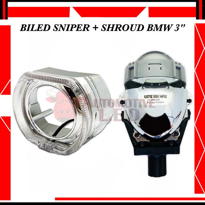 LAMPU PROJECTOR BILED SNIPER MAX UPS HELLA PLUS SHROUD BMW 3 INCHI