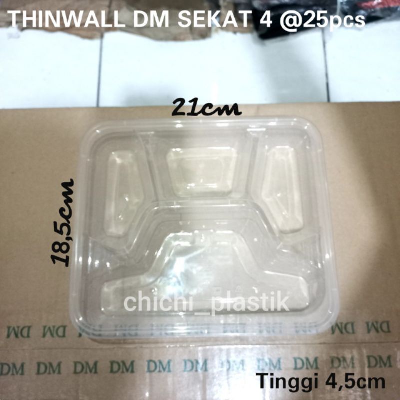 Thinwall DM Bento sekat 4 food container / Kotak Makan Bening / Mangkok plastik / Mangkok Bening