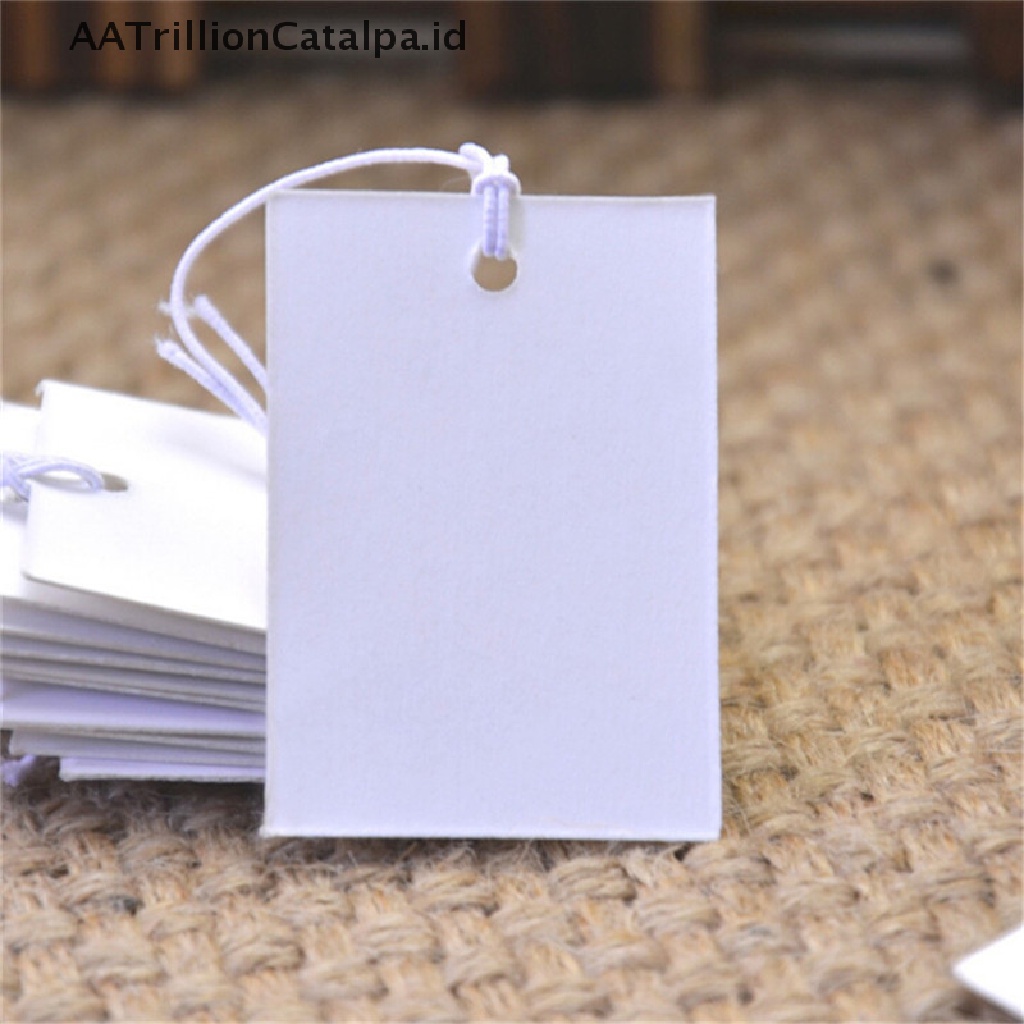 Aatrillioncatalpa 100Pcs Label Harga Bahan Kertas Warna Putih Dengan Tali Elastis 5x3cm