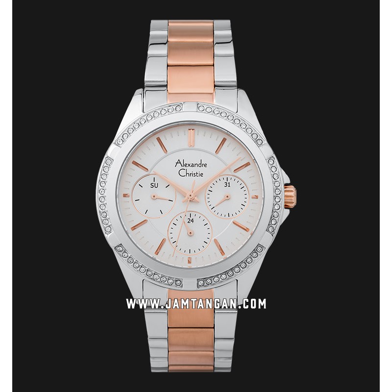 Alexandre Christie AC 2826 BF BTRSL Ladies Silver Dial Dual Tone Stainless Steel Strap