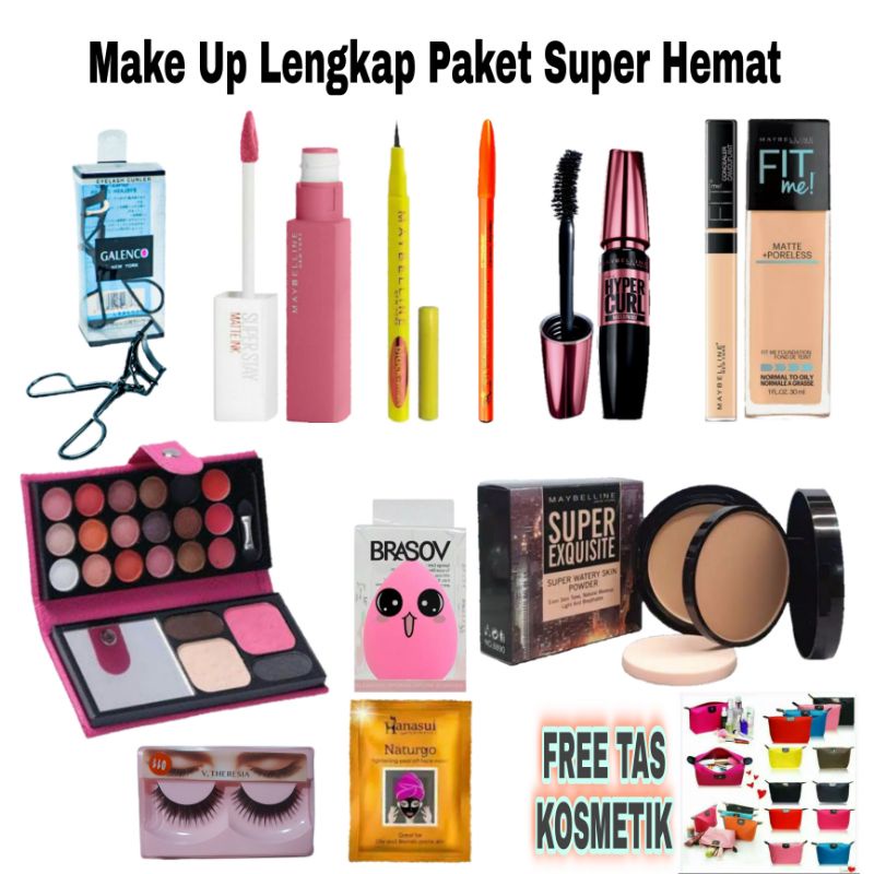 Paket Kosmetik Maybelline super Lengkap 12 in 1 / Paket hemat