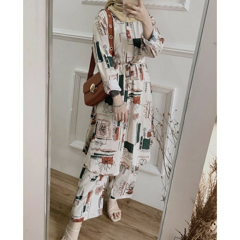 One set Rayon Premium Setelan Piyama Motif Terbaru-Really Longset