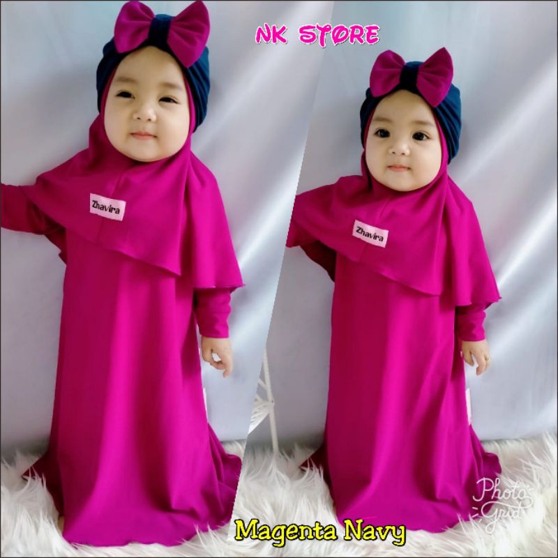 Zhavira Polos Turban kombinasi warna_Magenta navy_Gamis Baby dan Anak
