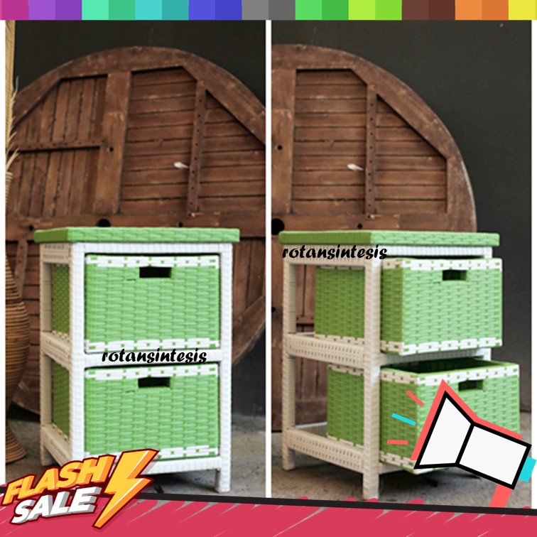 Rak Laci Susun 2 Atas Lemari Rotan Sintetis Ukuran Minimalis