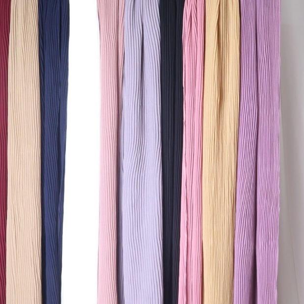○ Premium pleated shawl pashmina plisket flowy cerutti babydoll syarii hijab lebaran gamis jilbab ➧