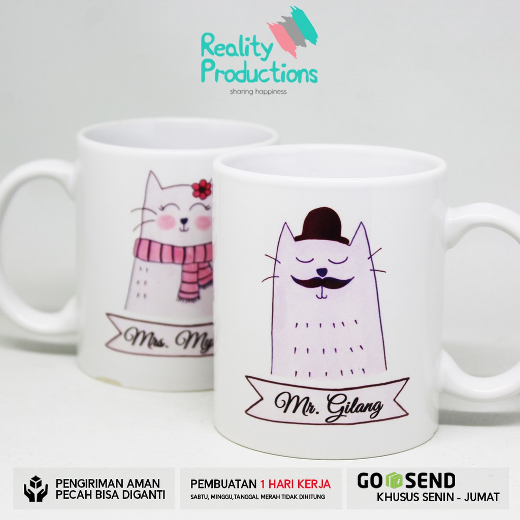 Mug Couple Mr Mrs Cat Custom Nama