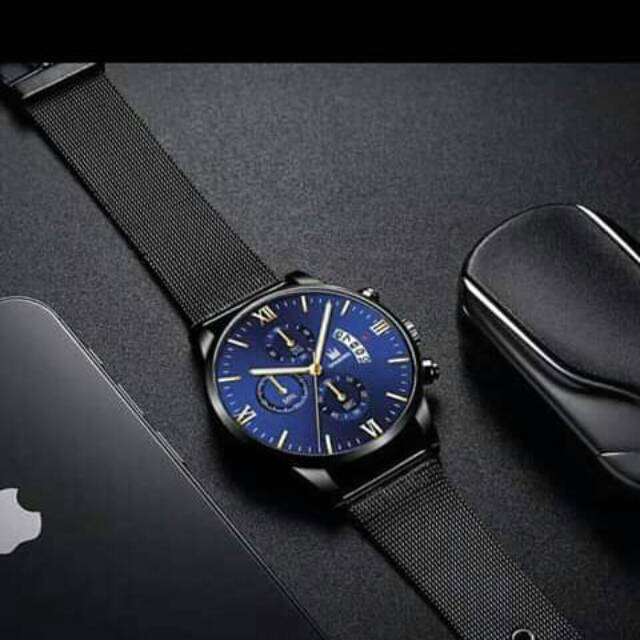 Jam Tangan Pria Shaarms Tanggal Aktif Rantai Pasir Stainless Steel