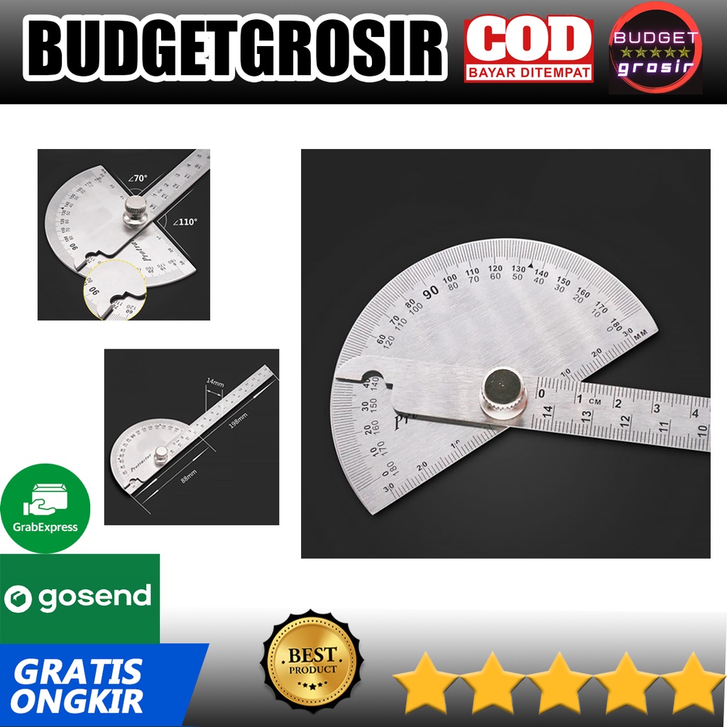 Penggaris Jangka Roundhead Measuring Ruler Aluminium 14.5cm 180 Degree - PR180--Protractor