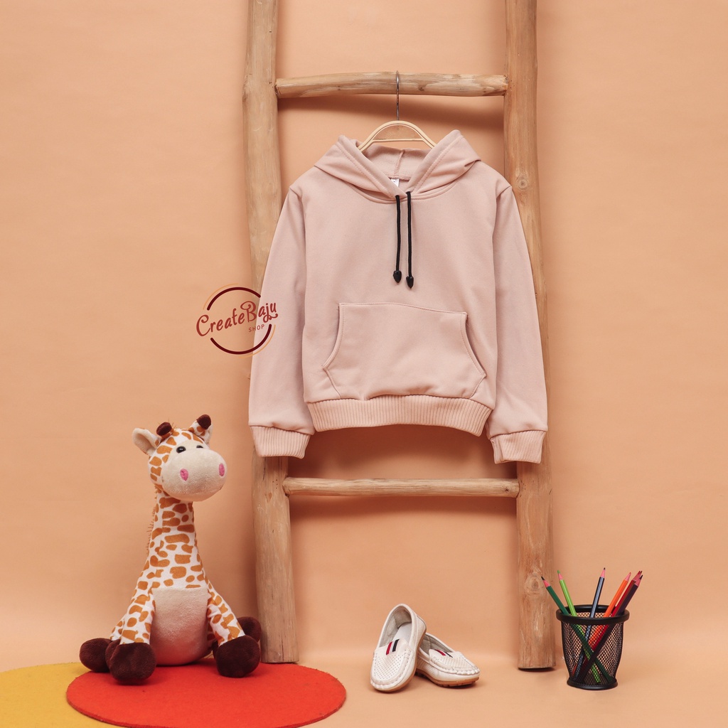 JAKET HOODIE ANAK UNISEX POLOS CREAM BAHAN FLEECE LENGAN PANJANG FASHION TERMURAH JAKET ANAK KANTONG DEPAN POLOS