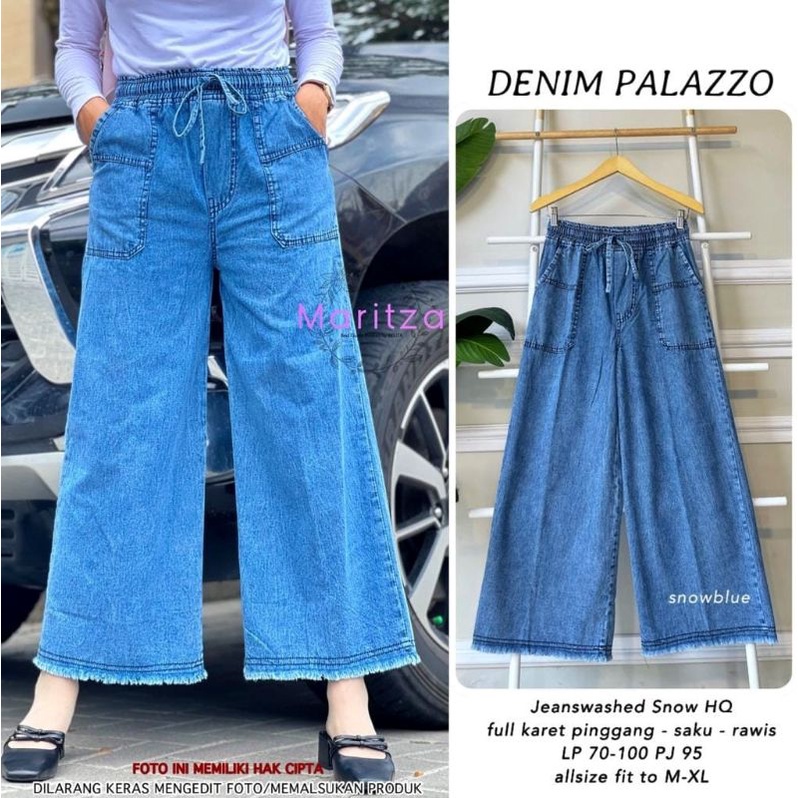 Celana Panjang Boyfriend Jeans original Kulot Wanita Jumbo Palazzo Pinggang