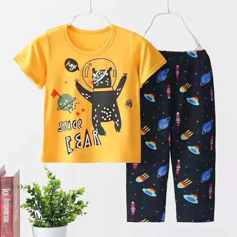 SET Piyama Anak Bahan Katun Import Gambar Space Baju Tidur Anak Tangan Pendek Celana Panjang Piyama Anak Lucu