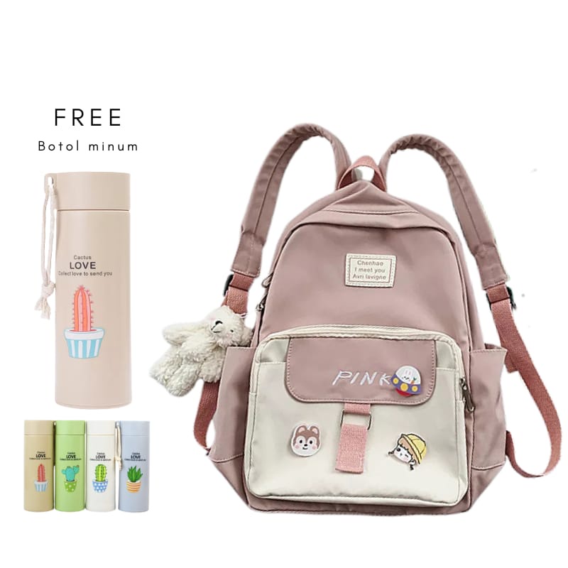 Tas Ransel Anak Remaja Free Botol Minum/New Tas Ransel wanita RDN 015 Distro Bandung Ransel Punggung Backpack remaja Keren Sek BRAN NB-Tp F7B5