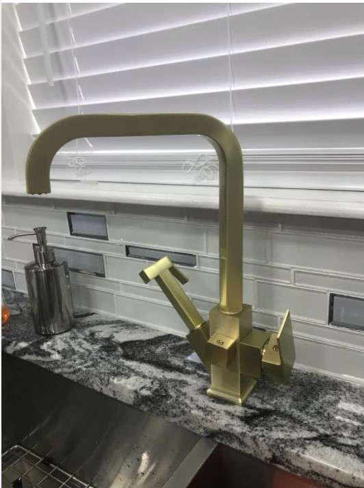Square Brush Gold Kitchen Faucet Pull Out Brass Sink Mixer Hot And Cold Gold Brush Kitchen Mixer Wat