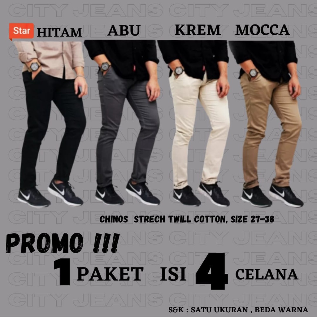 COD PROMO SPESIAL BELI 1 PAKET ISI 4 CELANA // CELANA CHINO PRIA BEST SELLER // 1 PAKET DAPAT 4 CELANA MULAI DARI 100RB // CELANA CHINO PRIA TERLARI