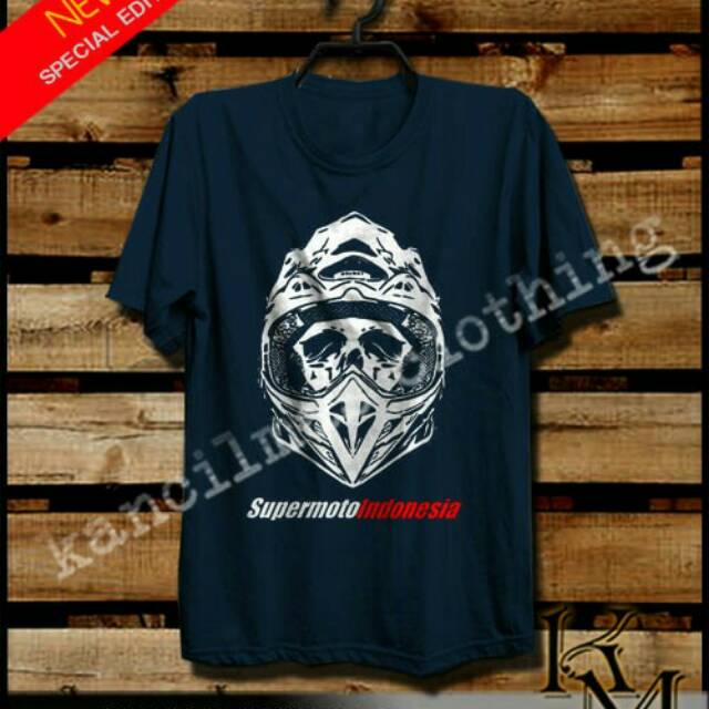 KAOS SUPERMOTO INDONESIA HELM WARNA BIRU DONGKER