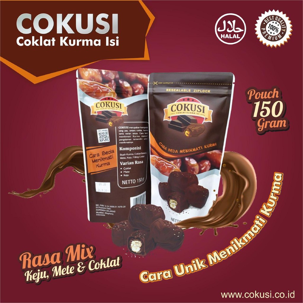 

Coklat Kurma Isi COKUSI 150 gram - Mix rasa keju mete & coklat leleh