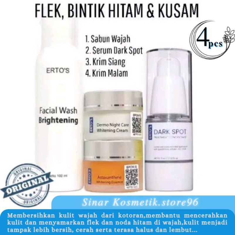 ERTOS PAKET FLEK & BINTIK HITAM (DARK SPOT, FACIAL WASH, ASTAXANTHINE, NIGHT CREAM )
