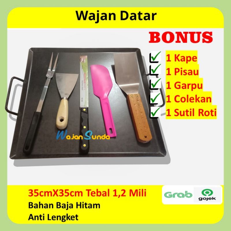 wajan set datar baja hitam bisa untuk roti bakar, kebab 35x35 komplit