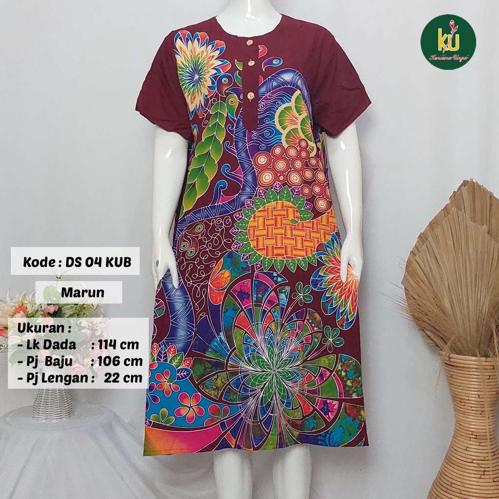 COD DS04 KUB | Daster Batik Kencana Ungu Asli Label Biru Uk. Jumbo LD 120 cm | Baju Santai Tidur Wanita Dewasa Kancing Depan Busui Friendly Motif Terbaru-Marun B