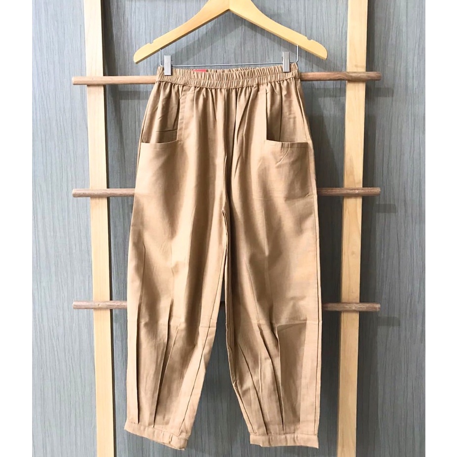 CoD- Hinata Pants- Celana Santai 7/9- Celana Kulot Wanita- Celana Baggy Rami Premium- Celana Panjang-Mocca