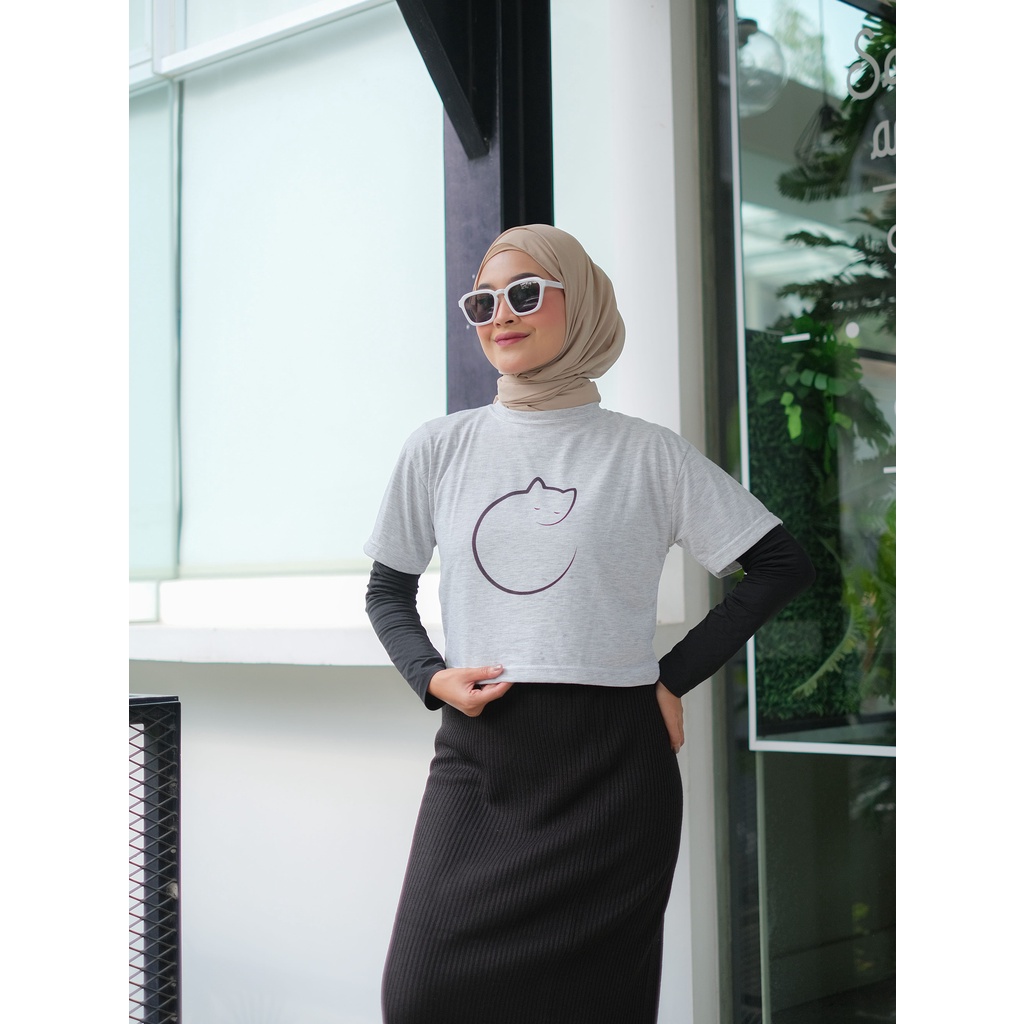 CUCI GUDANG Baju Atasan Wanita Terbaru Kaos Crop Top COTTON ROOUNDCAT
