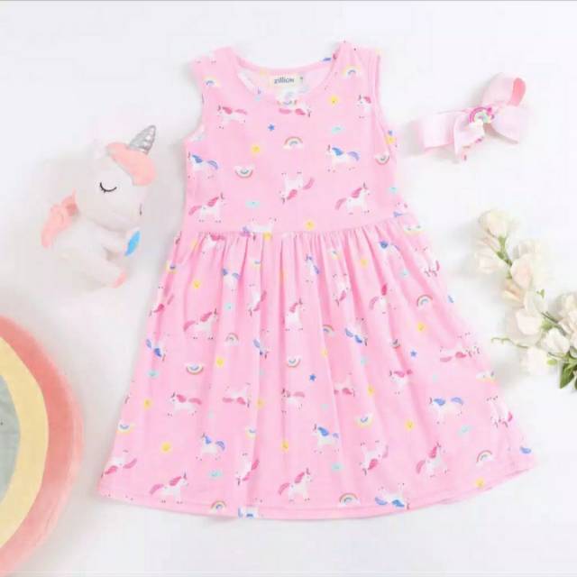 Dress Anak Perempuan Unicorn Pink