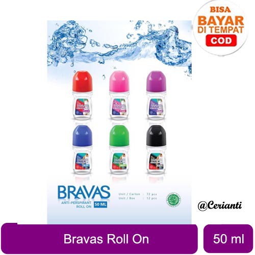 BRAVAS Roll On Deodoran Wanita 50 ML Anti Keringat / Lengket / Noda Perspirant Deodorant Original