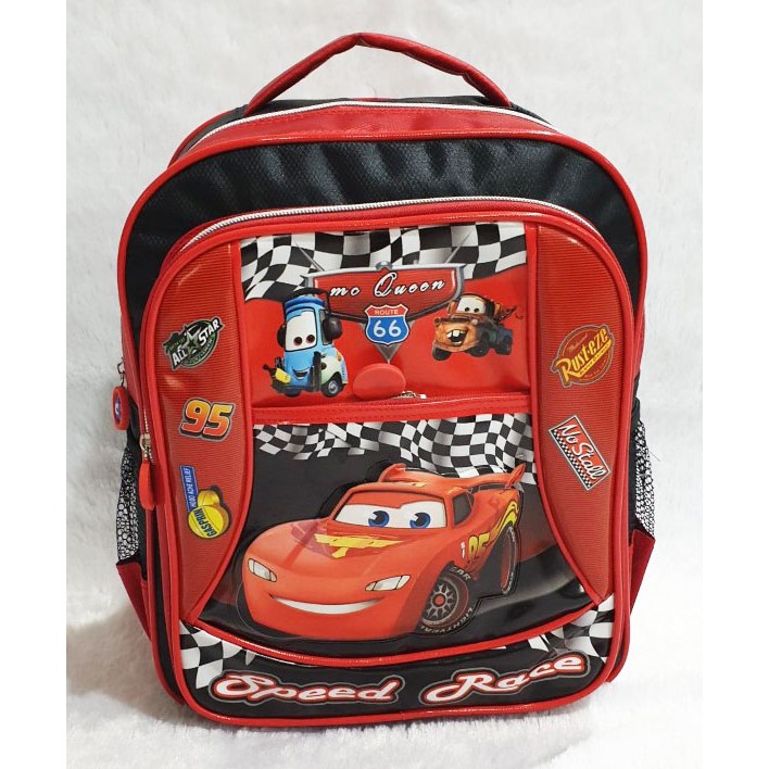 Tas Ransel Anak Sekolah TK Atau PG Gambar Cars Mobil Merah Soft Timbul
