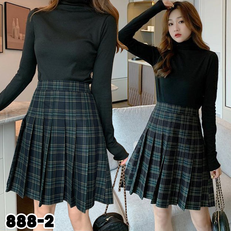 KARAKOREA 888 Tartan Tennis Midi Skirt/Korean Pleated Skirt/Rok Midi/Rok Tartan/Rok Lipit Lisa/Rok Autumn/Rok Korea Skirt/Rok tennis