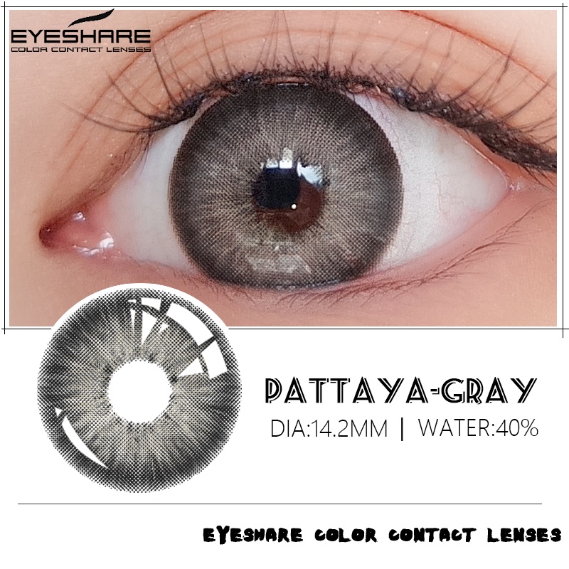 SRS (COD YES) Sepasang lensa kontak berwarna diameter 14.2MM mata soflen hitam softlens natural soflens korea aesthetic softlens minus(0.00) free lenscase PATTAYA gray/black harian soflen