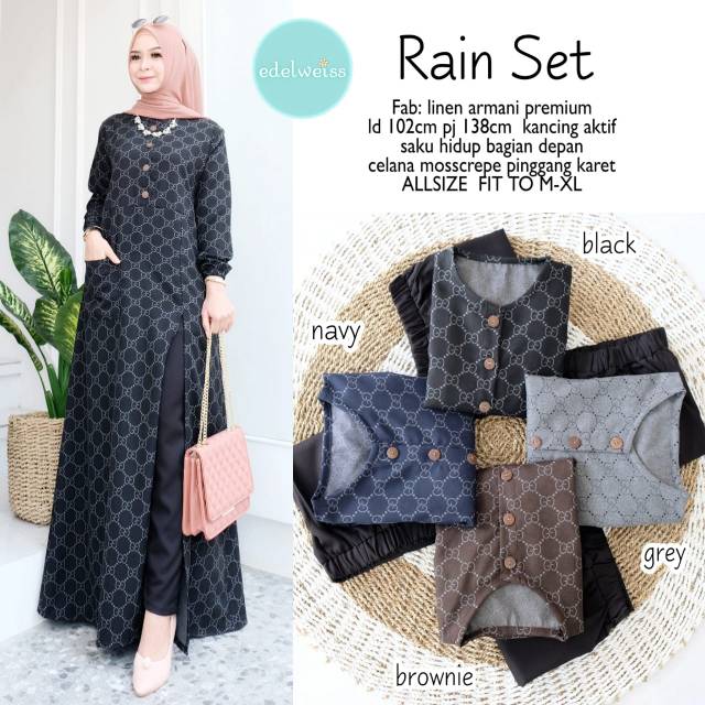 Set Dress dan Celana Rain by Edelweis terbaru termurah adem - Grey