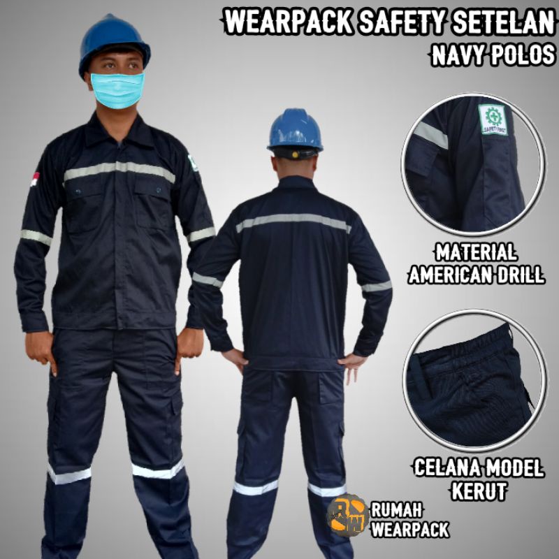 Setelan Wearpack Safety dan Celana Safety Warna Navy Polos