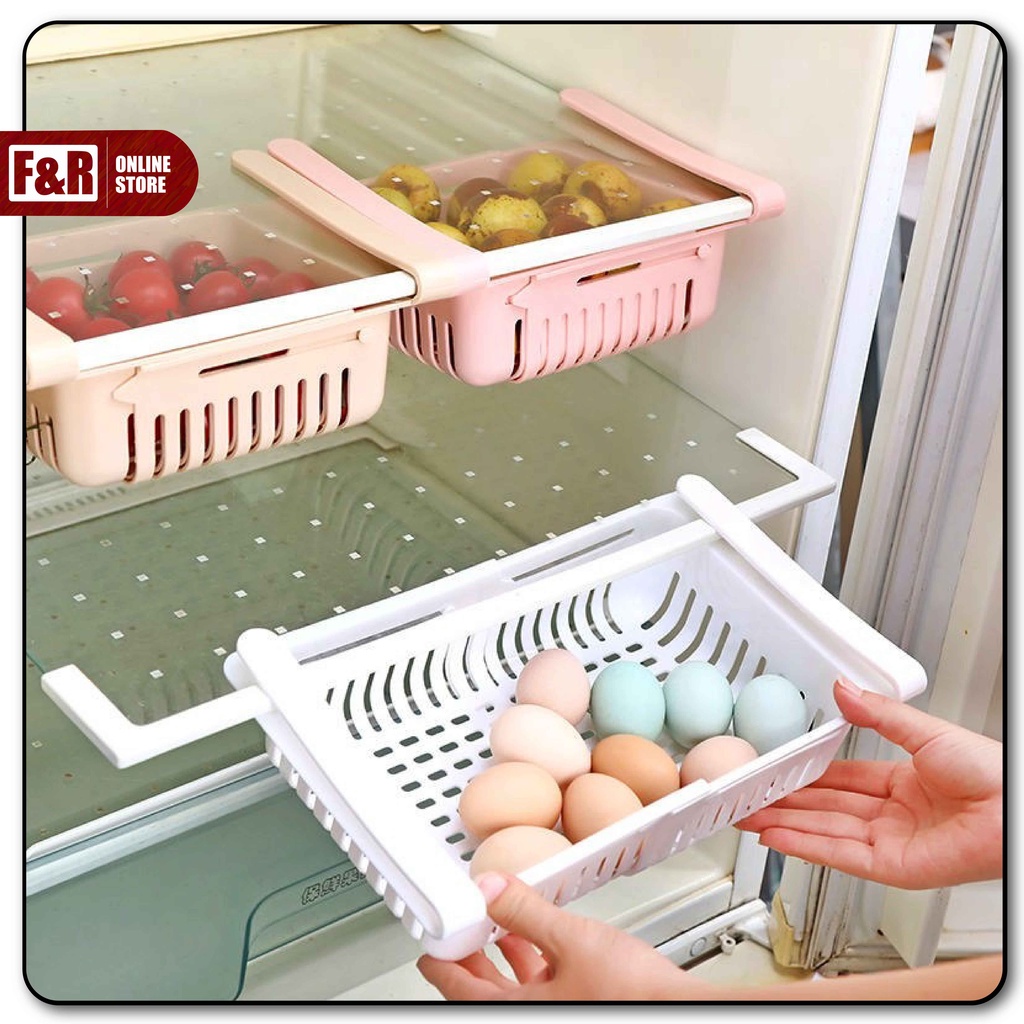 Rak Penyimpanan Keranjang Kulkas Sekat Partisi Tempat Serbaguna Fridge Pull Out Storage