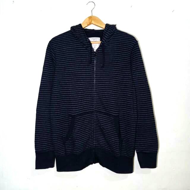 jaket zip hoodie UNIQLO motif strip XL original second